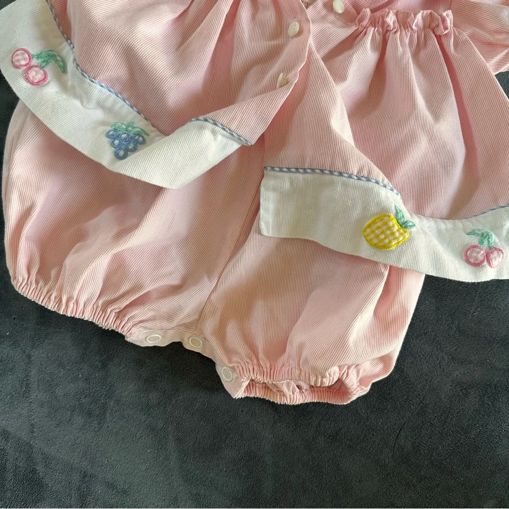 Pink Kids Matching Set with Embroidered Fruits - Picture 6 of 7